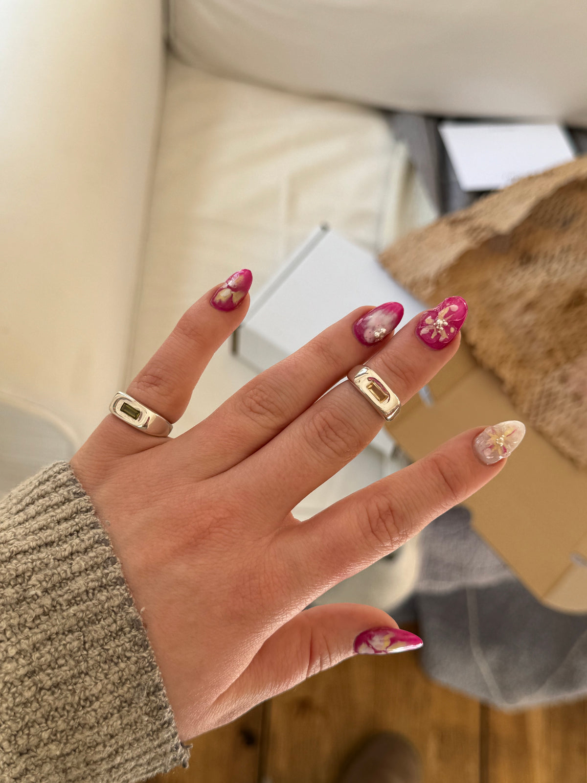 Orange Pillow ring in sterling silver by Meg Henry featuring a horizontal orange  cubic zirconia in a chunky sculptural signet-inspired design.