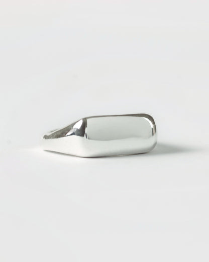 Pillow Stacker ring in sterling silver by Meg Henry featuring a chunky sculptural signet-inspired design with a polished finish.
